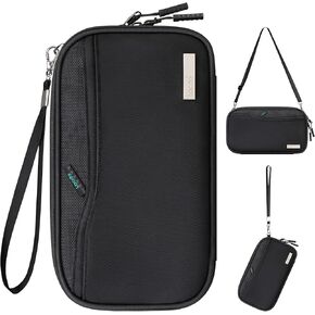 Lacdo Passport Holder Family Passport Wallet Women Men Travel Document Organizer Credit Cards Case Bag Water Resistant with Removable Wrist & Neck Strap Portable Travel Essentials, Black