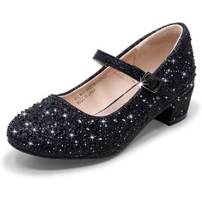 Girls Dress Shoes Mary Jane Low Heel Princess Flower Wedding Flats Glitter Shoes for Toddler/Little Kid/Big Kids