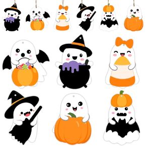 Halloween Ghost Tags-54Pcs Cute Halloween Tags with String,Pumpkin Spooky Boo Halloween Hanging Name Labels
