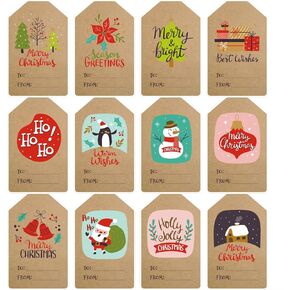 96 Pcs Christmas Gift Tags Stickers, Kraft Self Adhesive Christmas Name Labels Stickers, Holiday Present Stickers, Personalized Christmas Tag Stickers for Xmas Gifts Wrap Presents Boxes Decoration