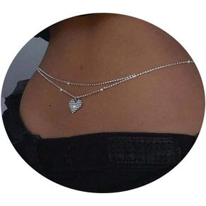 Silver Waist Chain Heart Belly Chain for the Waist Layered Sexy Silver Belly Sparkly Love Waist Body Jewelry for Women