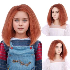 Kids Orange Brown Straight Wig Child Short Orange Side Part Wig for Halloween Cosplay Heat Resistant Synthetic Wig with Wig Cap
