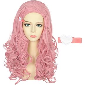 شعر مستعار وردي طويل مموج للفتيات من VGbeaty مع مشبك شعر على شكل قلب وردي من ديزني أحفاد بريدجيت شعر مستعار كوسبلاي للهالوين in Kuwait