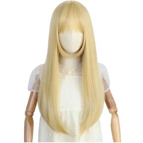 Kids Blonde Wig Girls Long Blonde Wig with Bangs Princess Wig Child Blonde Wig Heat Resistant Synthetic Halloween Costume Wig with Wig Cap (Blonde)