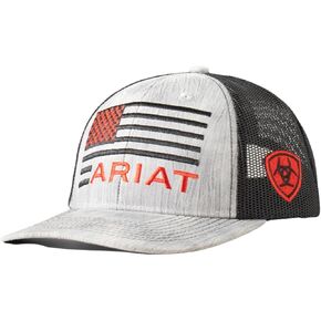 قبعة مطرزة بالعلم الأمريكي للشباب من ARIAT، رمادي/أبيض in Saudi Arabia