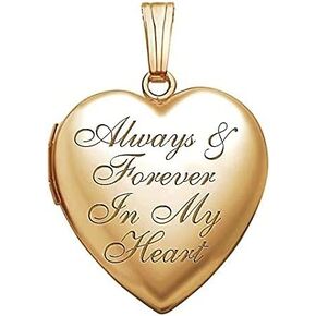 PicturesOnGold.com 14k Yellow Gold Filled Always & Forever In My Heart Photo Locket - 3/4 inch x 3/4 inch - Includes 18 inch Chain