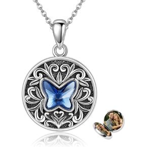 Photo Locket Necklace Heart Shaped Butterflies Custom Photo for women Personalized Engraved Picture Locket Pendant Necklace