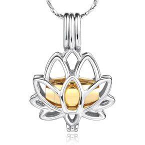 INBLUE Lotus Flower Ashes Pendant with Mini Urn Locket Necklace for Women Customized Text Cremation Jewelry for Ashes Memorial Keepsakes for Ashes of Loved One