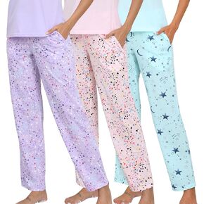 PNAEONG Pajama Pants Women 3 Pack Soft Cotton Lounge Pants Comfy Casual Pajama Bottoms with Elastic Waistband & Pockets