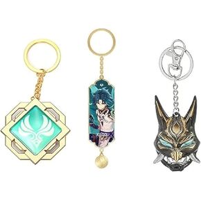 3PCS Genshin Key Chain Toy Impact Liyue Vision Anemo Luminous Xiao Genshin Weapons Cosplay Accessories FT133