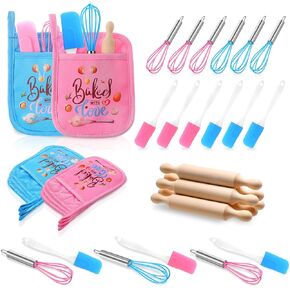 48 Pcs Kids Baking Supplies for Real Cooking Games Prize Party Favors, with Kitchen Utensil, Pot Holders, Spatula, Rolling Pin, Whisk for Kids Gifts, Baking Cooking Party (Small)