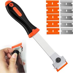 DEKEones Razor Blade Scraper, 2 PCS Razor Scraper Tool for Removing Label, Registration Sticker, Tint, Grease from Windshield, Appliance, Glass (Extra 20 Metal and 10 Plastic Blades)