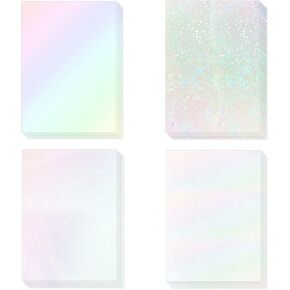 20 Sheets Holographic Sticker Paper A4 Size Vinyl Lamination Stickers Film Waterproof Self Adhesive Transparent Overlay Laminate Sticker Paper Clear Holographic Laminate Sheet for Photo (4 Styles)