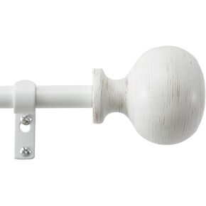 Martha Stewart Bergen Curtain Rod for Windows 36 to 66 inches, Adjustable Length .75 inch Diameter Metal Curtain Rod with Round Finials, 36" – 66", White Washed Wood