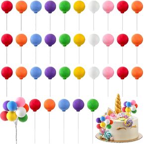 Sieral 40 Pieces Mini Balloon Cake Toppers Colorful Rainbow Cake Topper Round Clay Balls Cupcake Toppers for Birthday Baby Shower Wedding Party Cake Decorations(Rainbow Color)