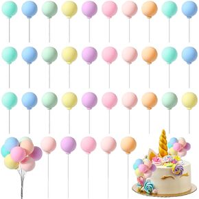 Sieral 40 Pieces Mini Balloon Cake Toppers Colorful Rainbow Cake Topper Round Clay Balls Cupcake Toppers for Birthday Baby Shower Wedding Party Cake Decorations(Rainbow Color)