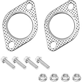 2 PCS Car Exhaust Gasket, 2.5 Inch 2-Bolt Exhaust Pipe Flange Gasket Replacement with 4 Screws, High Temp Exhaust Gasket for Headers Turbo Catback Axleback, Car Accessories