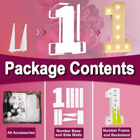Light up Numbers 1, 3FT Giant Marquee Numbers for 1st 16th 21st Birthday Decoration, Large Light Up Numbers for Anniversary Party Decor, Pre-Cut Foamboad Mosaic Numbers in Kuwait