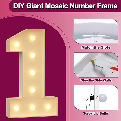 Light up Numbers 1, 3FT Giant Marquee Numbers for 1st 16th 21st Birthday Decoration, Large Light Up Numbers for Anniversary Party Decor, Pre-Cut Foamboad Mosaic Numbers in Kuwait