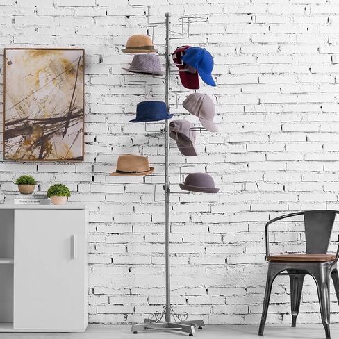 MyGift Modern Large Commercial Freestanding Hat Rack Display for Retail Store, Black Metal Wig Storage or Hat Stand for Multiple Hats and Baseball Caps with 20 Customizable Circular Hooks in Saudi Arabia