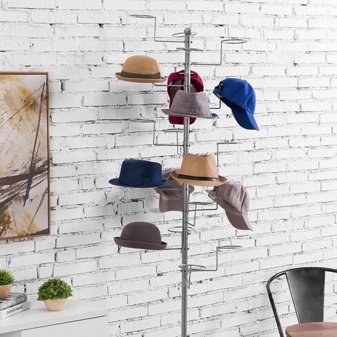 MyGift Modern Large Commercial Freestanding Hat Rack Display for Retail Store, Black Metal Wig Storage or Hat Stand for Multiple Hats and Baseball Caps with 20 Customizable Circular Hooks in Saudi Arabia
