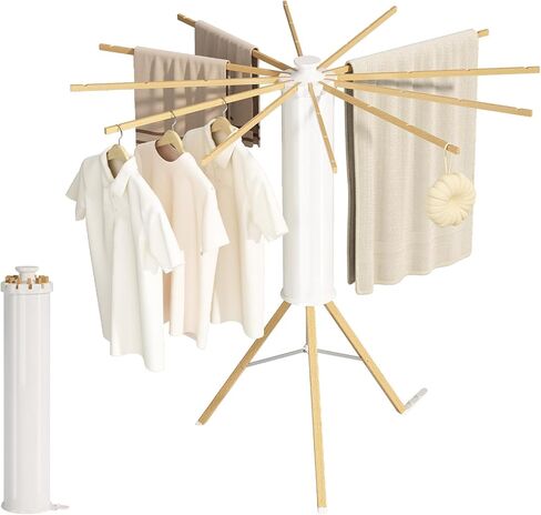 Tripod Clothes Drying Rack, Octopus Drying Rack, Portable and Foldable Space Saving Drying Rack,16 Expandable Rods,Wooden, Collapsible Drying Rack for Camping, Balcony, Bedroom and Laundry Room. in Saudi Arabia