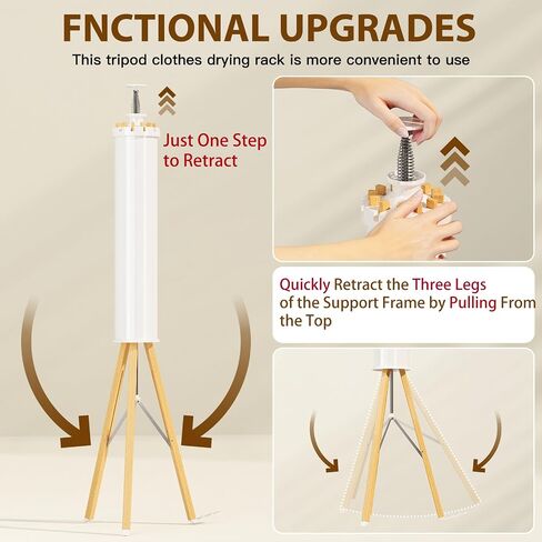 Tripod Clothes Drying Rack, Octopus Drying Rack, Portable and Foldable Space Saving Drying Rack,16 Expandable Rods,Wooden, Collapsible Drying Rack for Camping, Balcony, Bedroom and Laundry Room. in Saudi Arabia