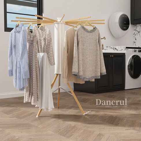 Tripod Clothes Drying Rack, Octopus Drying Rack, Portable and Foldable Space Saving Drying Rack,16 Expandable Rods,Wooden, Collapsible Drying Rack for Camping, Balcony, Bedroom and Laundry Room. in Saudi Arabia