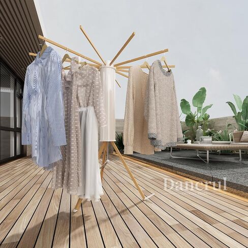 Tripod Clothes Drying Rack, Octopus Drying Rack, Portable and Foldable Space Saving Drying Rack,16 Expandable Rods,Wooden, Collapsible Drying Rack for Camping, Balcony, Bedroom and Laundry Room. in Saudi Arabia