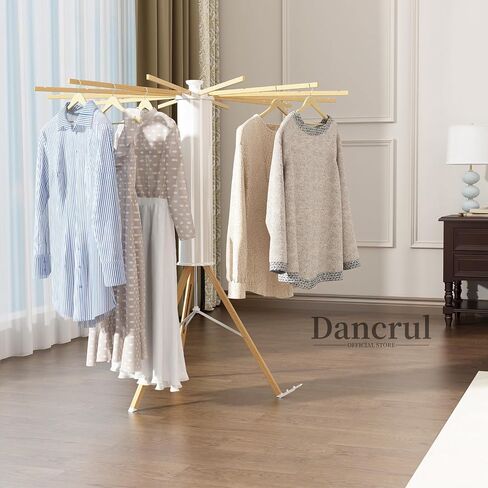 Tripod Clothes Drying Rack, Octopus Drying Rack, Portable and Foldable Space Saving Drying Rack,16 Expandable Rods,Wooden, Collapsible Drying Rack for Camping, Balcony, Bedroom and Laundry Room. in Saudi Arabia