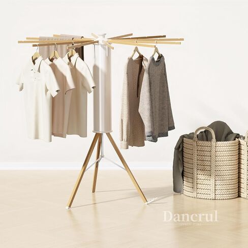 Tripod Clothes Drying Rack, Octopus Drying Rack, Portable and Foldable Space Saving Drying Rack,16 Expandable Rods,Wooden, Collapsible Drying Rack for Camping, Balcony, Bedroom and Laundry Room. in Saudi Arabia