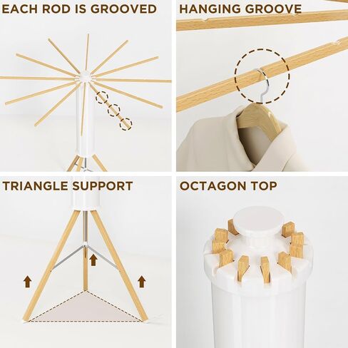Tripod Clothes Drying Rack, Octopus Drying Rack, Portable and Foldable Space Saving Drying Rack,16 Expandable Rods,Wooden, Collapsible Drying Rack for Camping, Balcony, Bedroom and Laundry Room. in Saudi Arabia