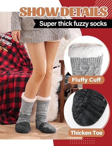 Anlisim Women Slipper Socks Non Slip Fuzzy Fluffy Thick Warm Cabin Cozy Comfy Soft Fleece Home Grips Socks in Kuwait