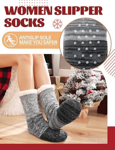 Anlisim Women Slipper Socks Non Slip Fuzzy Fluffy Thick Warm Cabin Cozy Comfy Soft Fleece Home Grips Socks in Kuwait