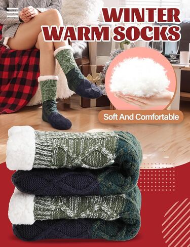Anlisim Women Slipper Socks Non Slip Fuzzy Fluffy Thick Warm Cabin Cozy Comfy Soft Fleece Home Grips Socks in Kuwait