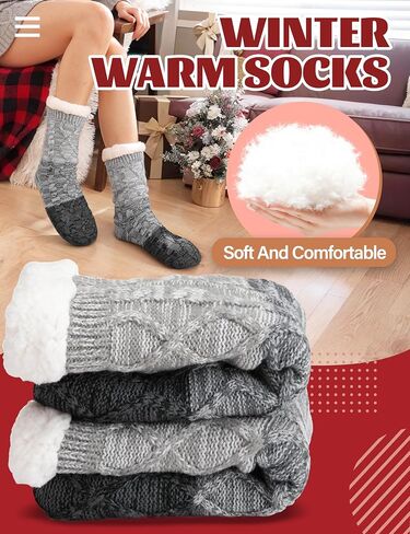 Anlisim Women Slipper Socks Non Slip Fuzzy Fluffy Thick Warm Cabin Cozy Comfy Soft Fleece Home Grips Socks in Kuwait