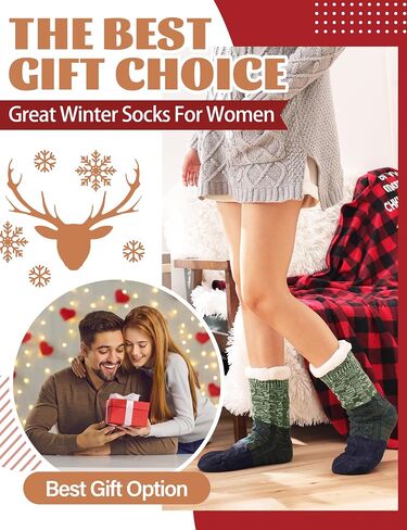 Anlisim Women Slipper Socks Non Slip Fuzzy Fluffy Thick Warm Cabin Cozy Comfy Soft Fleece Home Grips Socks in Kuwait
