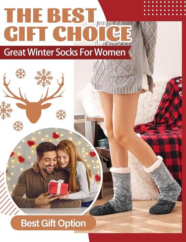 Anlisim Women Slipper Socks Non Slip Fuzzy Fluffy Thick Warm Cabin Cozy Comfy Soft Fleece Home Grips Socks in Kuwait