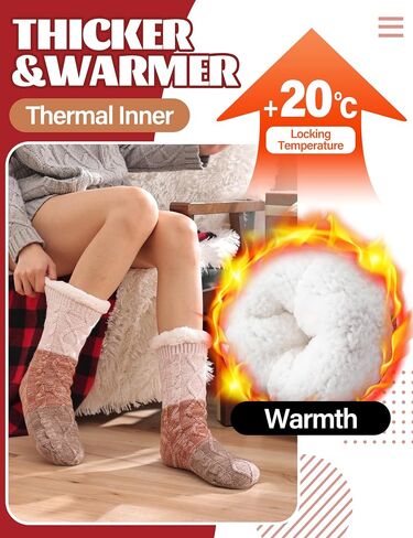 Anlisim Women Slipper Socks Non Slip Fuzzy Fluffy Thick Warm Cabin Cozy Comfy Soft Fleece Home Grips Socks in Kuwait