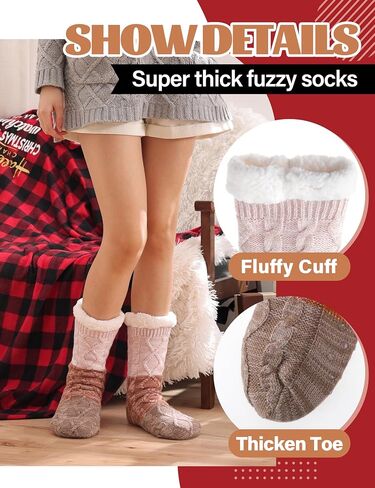 Anlisim Women Slipper Socks Non Slip Fuzzy Fluffy Thick Warm Cabin Cozy Comfy Soft Fleece Home Grips Socks in Kuwait