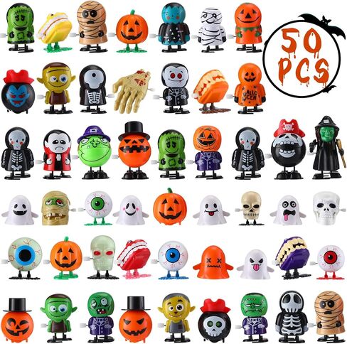 Wettarn 50 Pieces Halloween Wind Up Toys Bulk, Small Mini Wind Up Clockwork Toys for Halloween Party Favors Goody Treat Bag Filler Stuffers in Saudi Arabia