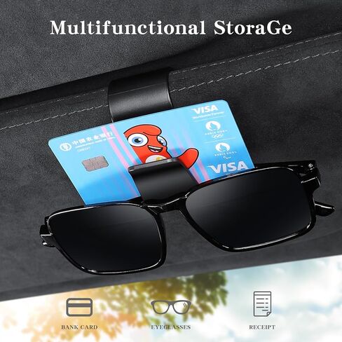 2 Pack Sunglass Holder for Car Visor Clip Eyeglass Ticket Card Clip on Sunglasses Mount Car Visor Accessories Organizer (KAFANLIN Black 2 Pack) in Saudi Arabia