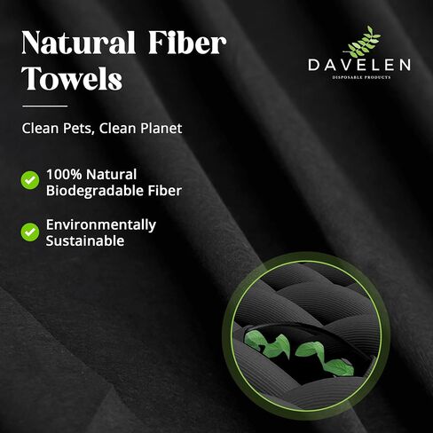 DAVELEN Disposable Pet Towels (50-Pack), Super Absorbent, for Small, Medium, Large Dogs & Cats | Paws, Fur, Body Use | Bleach and Dye Free, Ecofriendly | Towels Size: 31.5" x 15.5" (Black) in Kuwait