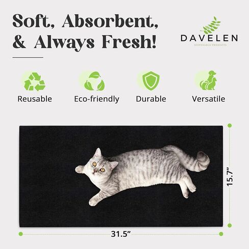 DAVELEN Disposable Pet Towels (50-Pack), Super Absorbent, for Small, Medium, Large Dogs & Cats | Paws, Fur, Body Use | Bleach and Dye Free, Ecofriendly | Towels Size: 31.5" x 15.5" (Black) in Kuwait