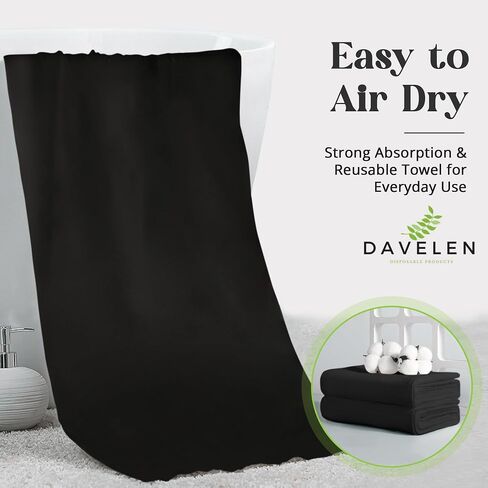 DAVELEN Disposable Pet Towels (50-Pack), Super Absorbent, for Small, Medium, Large Dogs & Cats | Paws, Fur, Body Use | Bleach and Dye Free, Ecofriendly | Towels Size: 31.5" x 15.5" (Black) in Kuwait