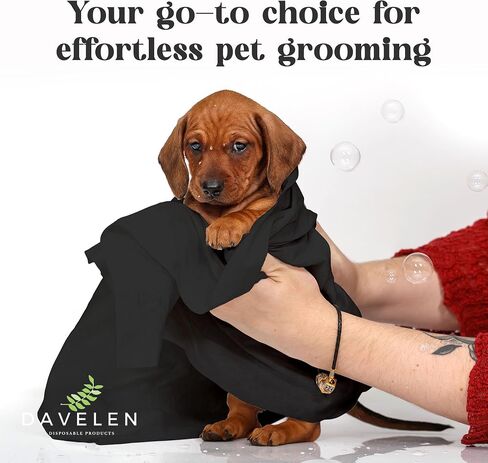DAVELEN Disposable Pet Towels (50-Pack), Super Absorbent, for Small, Medium, Large Dogs & Cats | Paws, Fur, Body Use | Bleach and Dye Free, Ecofriendly | Towels Size: 31.5" x 15.5" (Black) in Kuwait