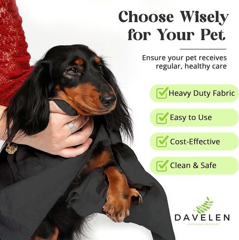 DAVELEN Disposable Pet Towels (50-Pack), Super Absorbent, for Small, Medium, Large Dogs & Cats | Paws, Fur, Body Use | Bleach and Dye Free, Ecofriendly | Towels Size: 31.5" x 15.5" (Black) in Kuwait
