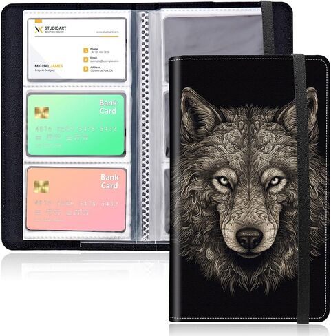 Business Card Organizer, 240 Cards Business Cards Holder, Portable Business Card Binder for Men or Women, Credit Card Organizer, Business Card Book, Wolf 02 in Kuwait