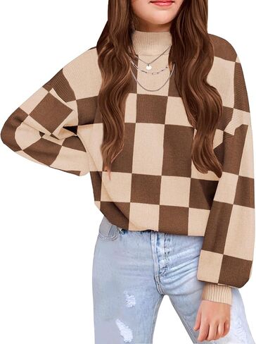 Arshiner Girls Sweater Mock Neck Pullover Casual Latern Sleeve Knit Jumper Tops in Saudi Arabia