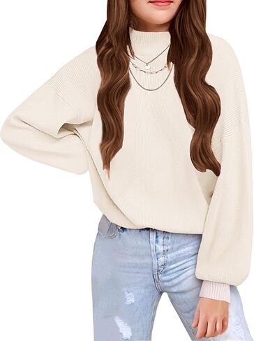 Arshiner Girls Sweater Mock Neck Pullover Casual Latern Sleeve Knit Jumper Tops in Saudi Arabia